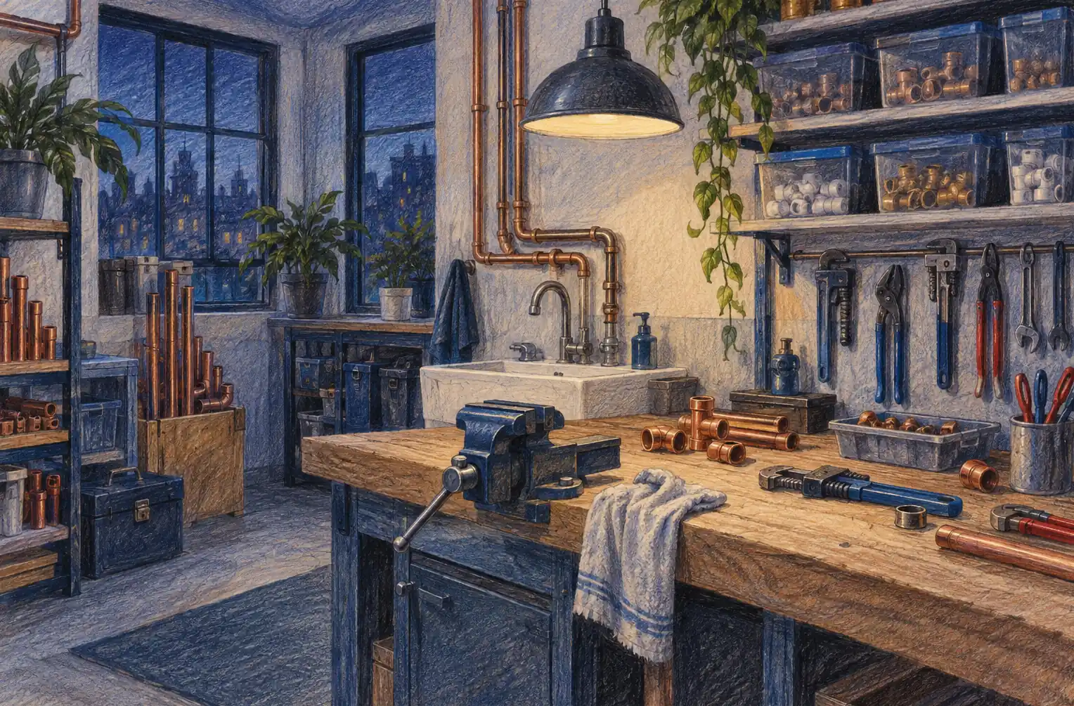 Illustration of plumbing businesses and their working space